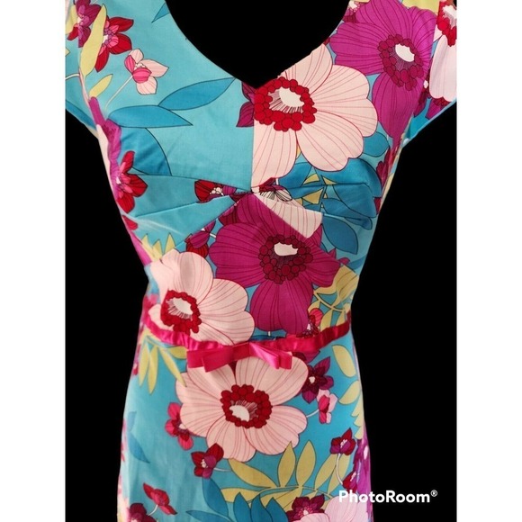 Sangria Womens Dress Size 12 Blue Floral V Neck Short Sleeve Side Zip Lined - Picture 3 of 10